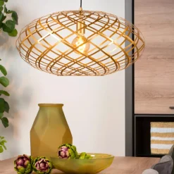 Lampadari Moderni-Selezionato da Mazzolaluce Lampadario intreccio oro in metallo per sala da pranzo