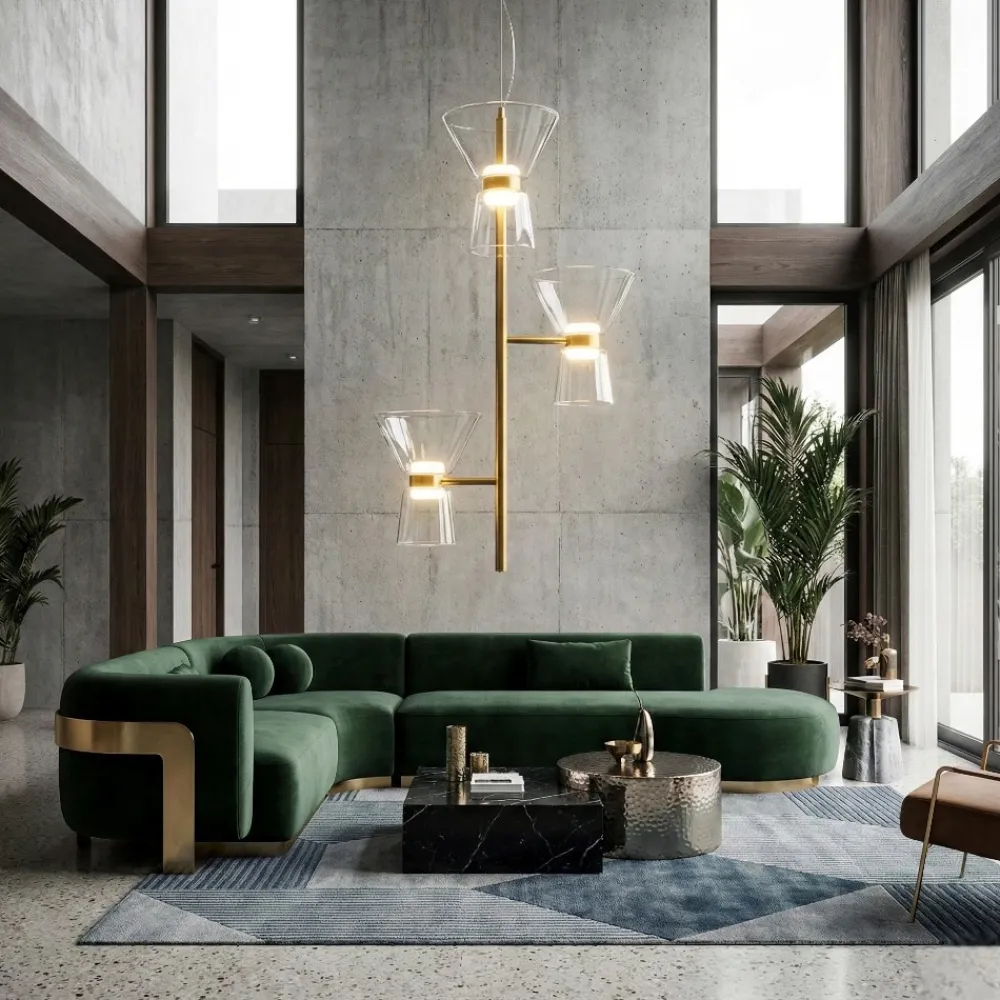 Lampadari Moderni-Selezionato da Mazzolaluce Lampadario led biemissione design oro per soggiorno contemporaneo