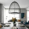 Lampadari Moderni-Selezionato da Mazzolaluce Lampadario led design moderno gabbia di metallo nero per soggiorno