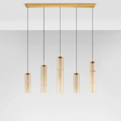 Lampadari Moderni-Selezionato da Mazzolaluce Lampadario led design per tavolo da pranzo vetri ambra