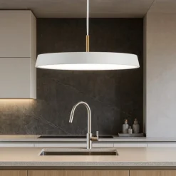Lampadari Cucina-Selezionato da Mazzolaluce Lampadario led disco piatto bianco oro per cucina moderna
