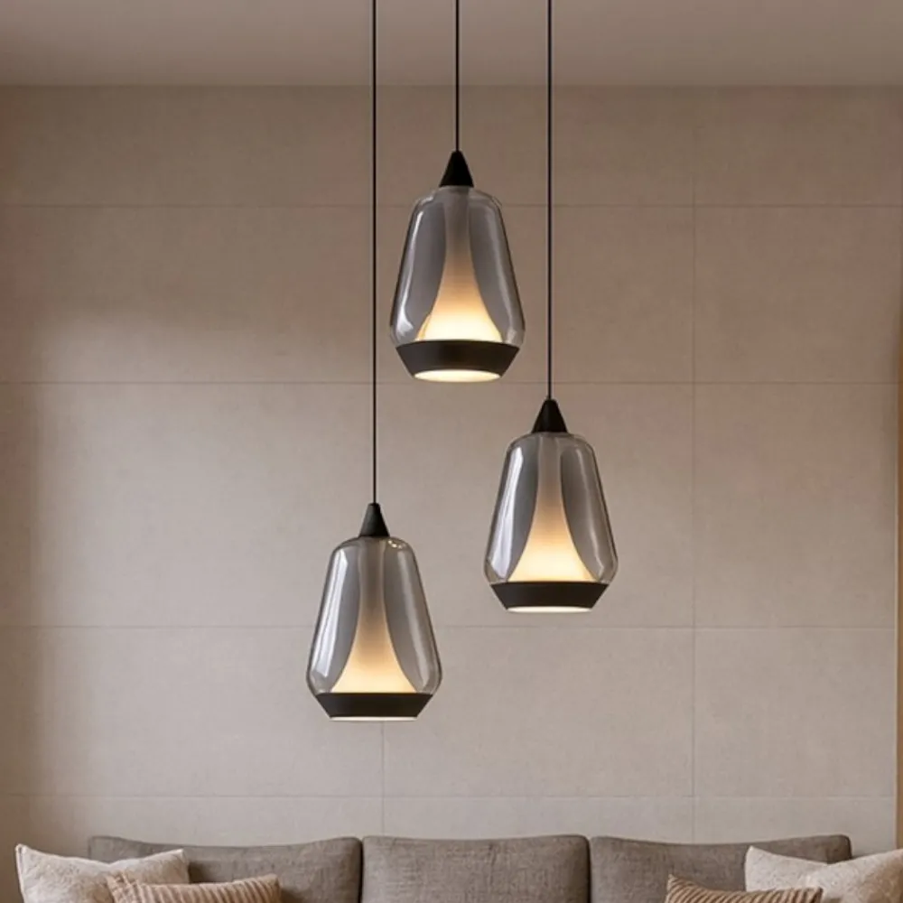 Lampadari Moderni-Selezionato da Mazzolaluce Lampadario led moderno per soggiorno vetri grigio fumo