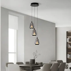 Lampadari Moderni-Selezionato da Mazzolaluce Lampadario led moderno per soggiorno vetri grigio fumo
