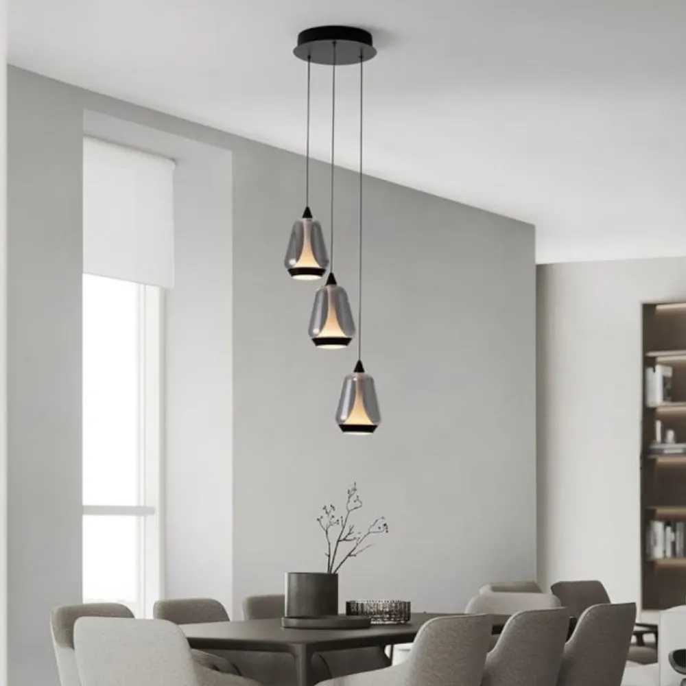 Lampadari Moderni-Selezionato da Mazzolaluce Lampadario led moderno per soggiorno vetri grigio fumo
