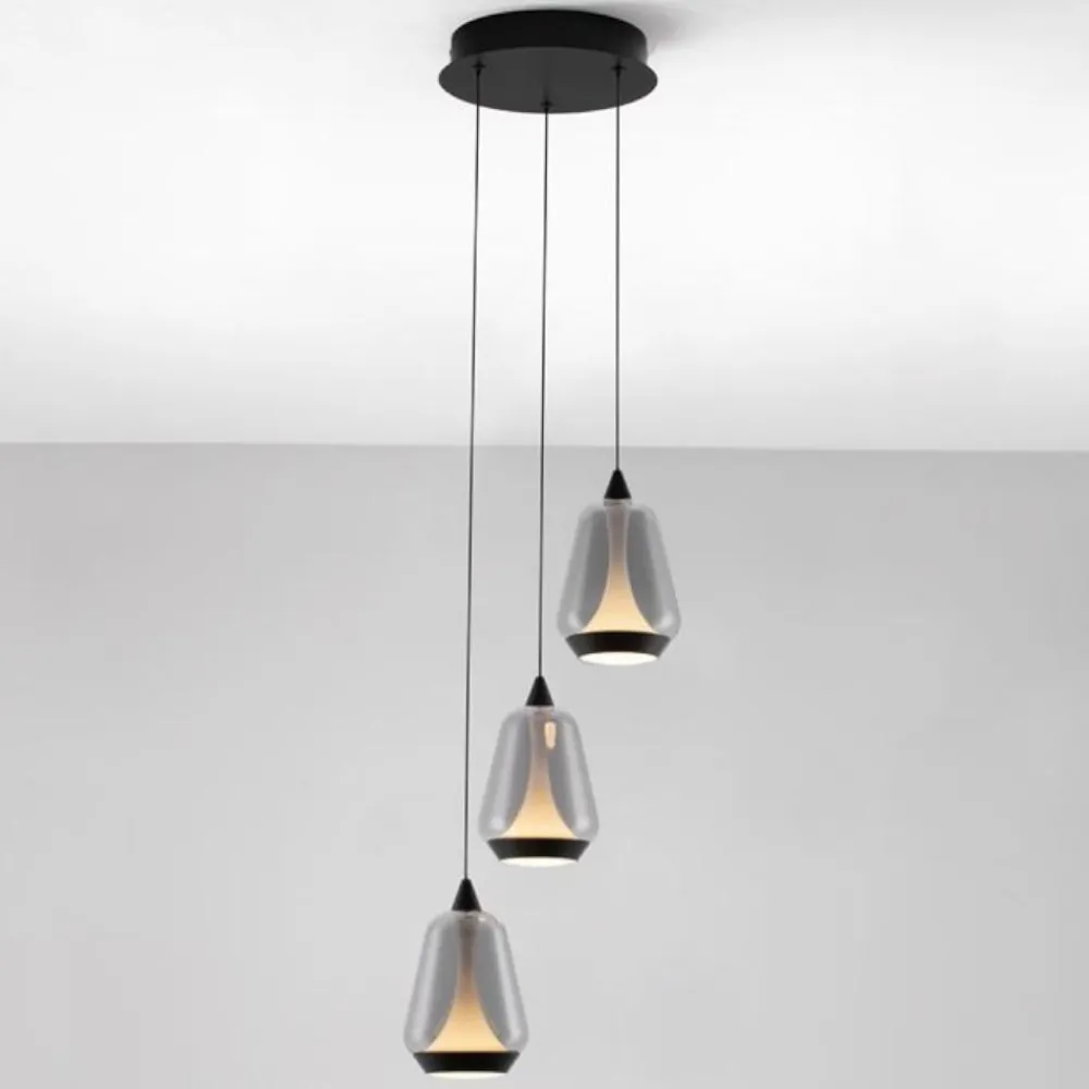 Lampadari Moderni-Selezionato da Mazzolaluce Lampadario led moderno per soggiorno vetri grigio fumo