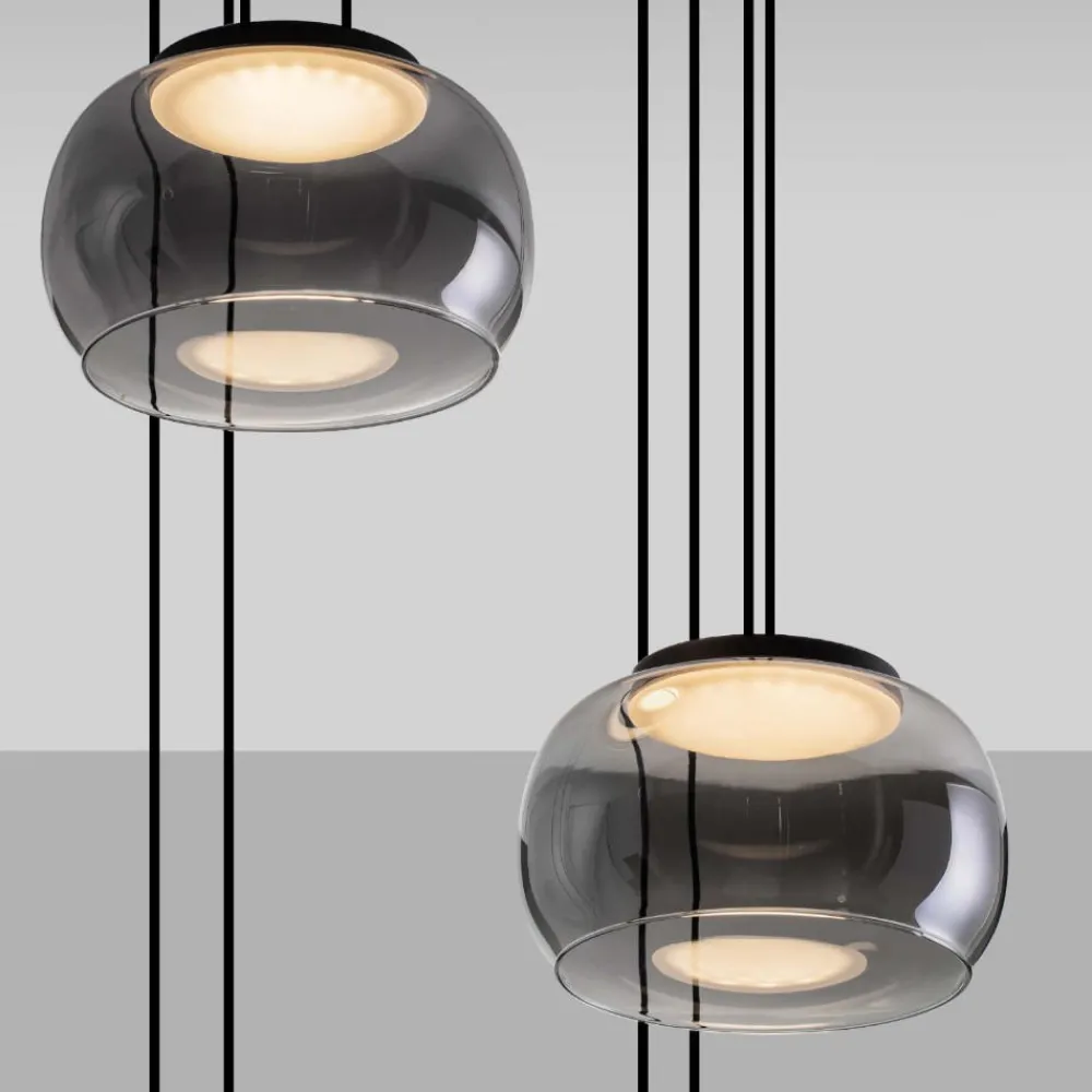 Lampadari Moderni-Selezionato da Mazzolaluce Lampadario led nero per soggiorno vetri fume moderno