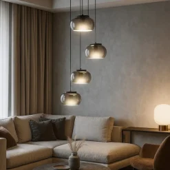 Lampadari Moderni-Selezionato da Mazzolaluce Lampadario led nero per soggiorno vetri fume moderno