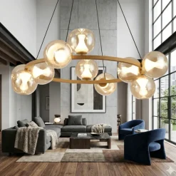 Lampadari Moderni-Selezionato da Mazzolaluce Lampadario led oro tondo con sfere di vetro per soggiorno