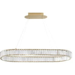 Lampadari Moderni-Selezionato da Mazzolaluce Lampadario led ovale oro di cristalli per tavolo soggiorno