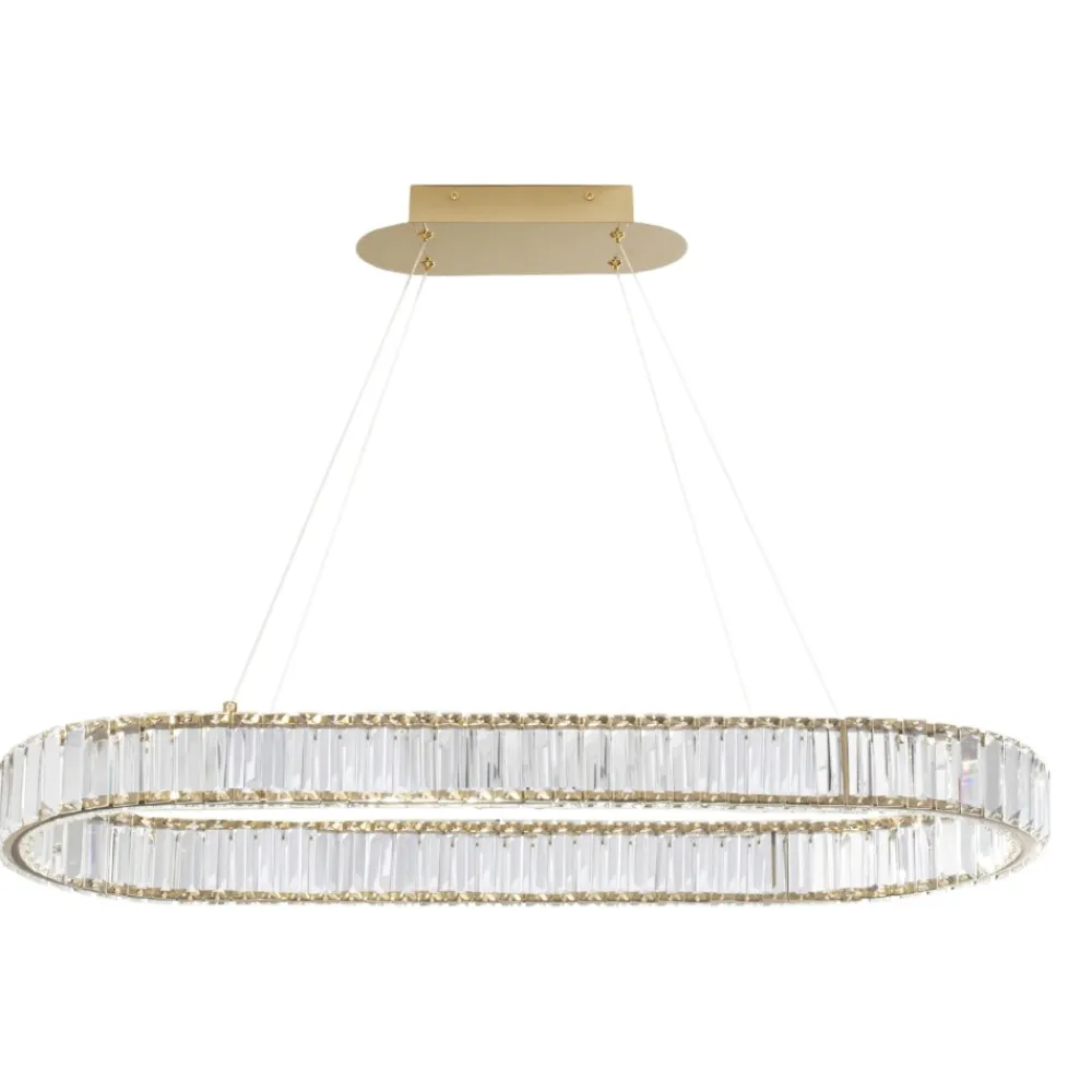 Lampadari Moderni-Selezionato da Mazzolaluce Lampadario led ovale oro di cristalli per tavolo soggiorno