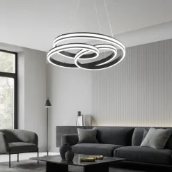 Lampadari Moderni-Selezionato da Mazzolaluce Lampadario led 60w dimmerabile nero per soggiorno moderno