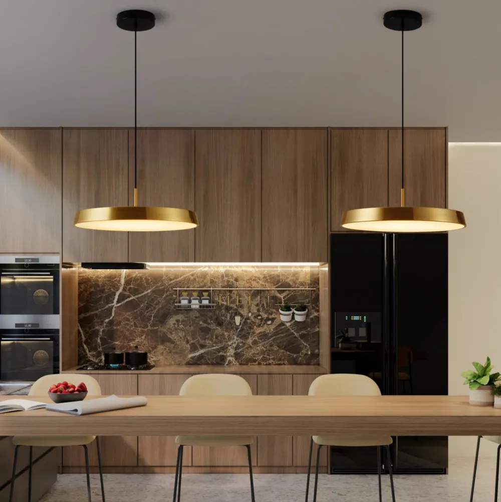 Lampadari Cucina-Selezionato da Mazzolaluce Lampadario led 37w 3000k disco oro per cucina