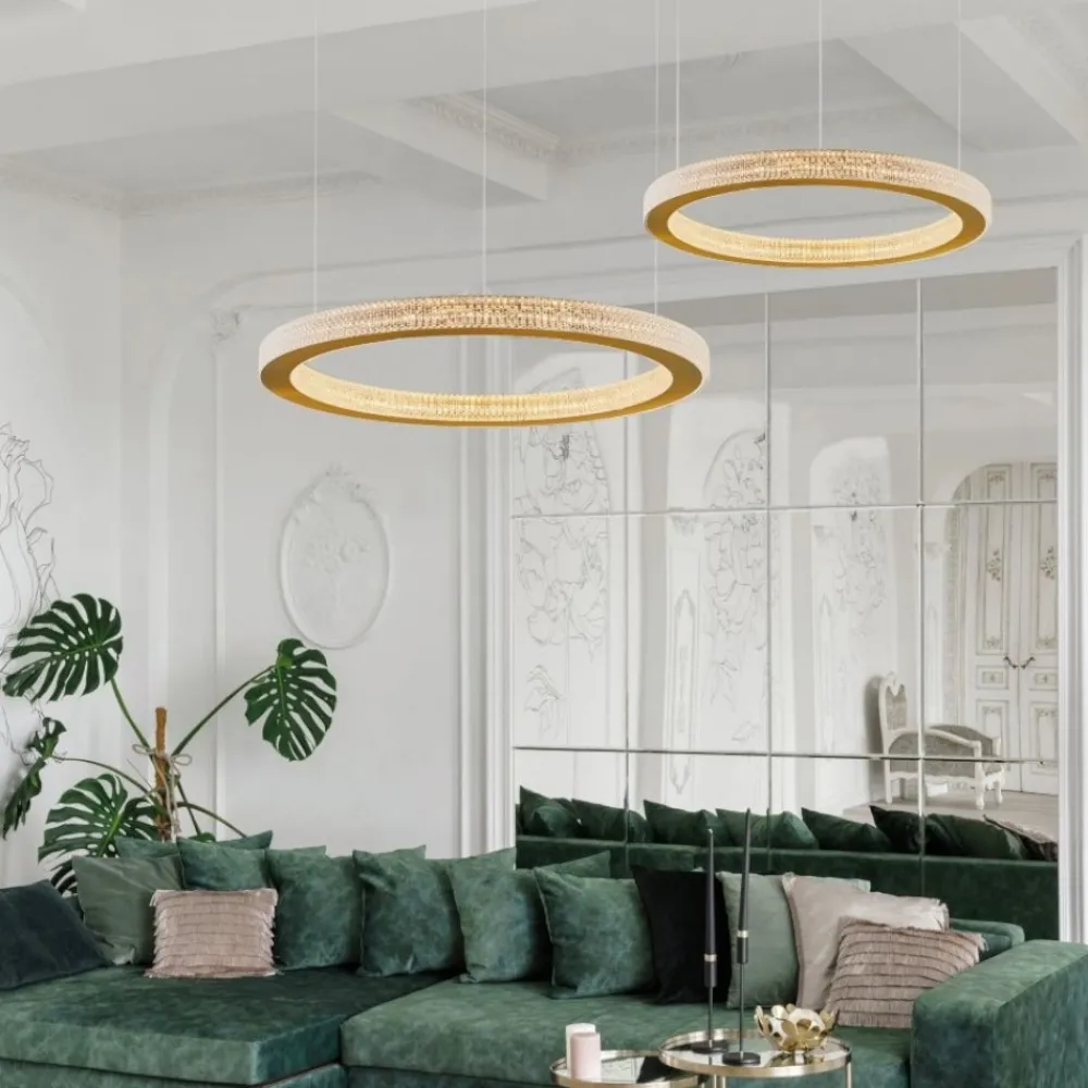 Lampadari Moderni-Selezionato da Mazzolaluce Lampadario led 40w 3000k dorato moderno cerchio per salotto