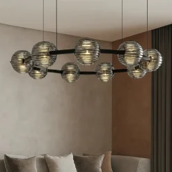 Lampadari Moderni-Selezionato da Mazzolaluce Lampadario led 91w 3000k moderno per soggiorno nero con vetri