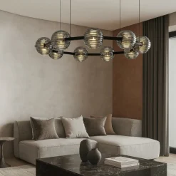 Lampadari Moderni-Selezionato da Mazzolaluce Lampadario led 91w 3000k moderno per soggiorno nero con vetri