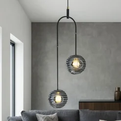 Lampadari Moderni-Selezionato da Mazzolaluce Lampadario led 20w 3000k nero bocce vetro fume