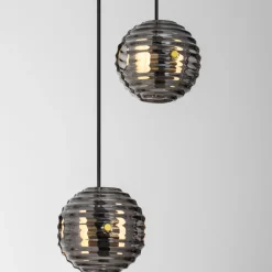 Lampadari Moderni-Selezionato da Mazzolaluce Lampadario led 20w 3000k nero bocce vetro fume