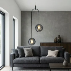 Lampadari Moderni-Selezionato da Mazzolaluce Lampadario led 20w 3000k nero bocce vetro fume