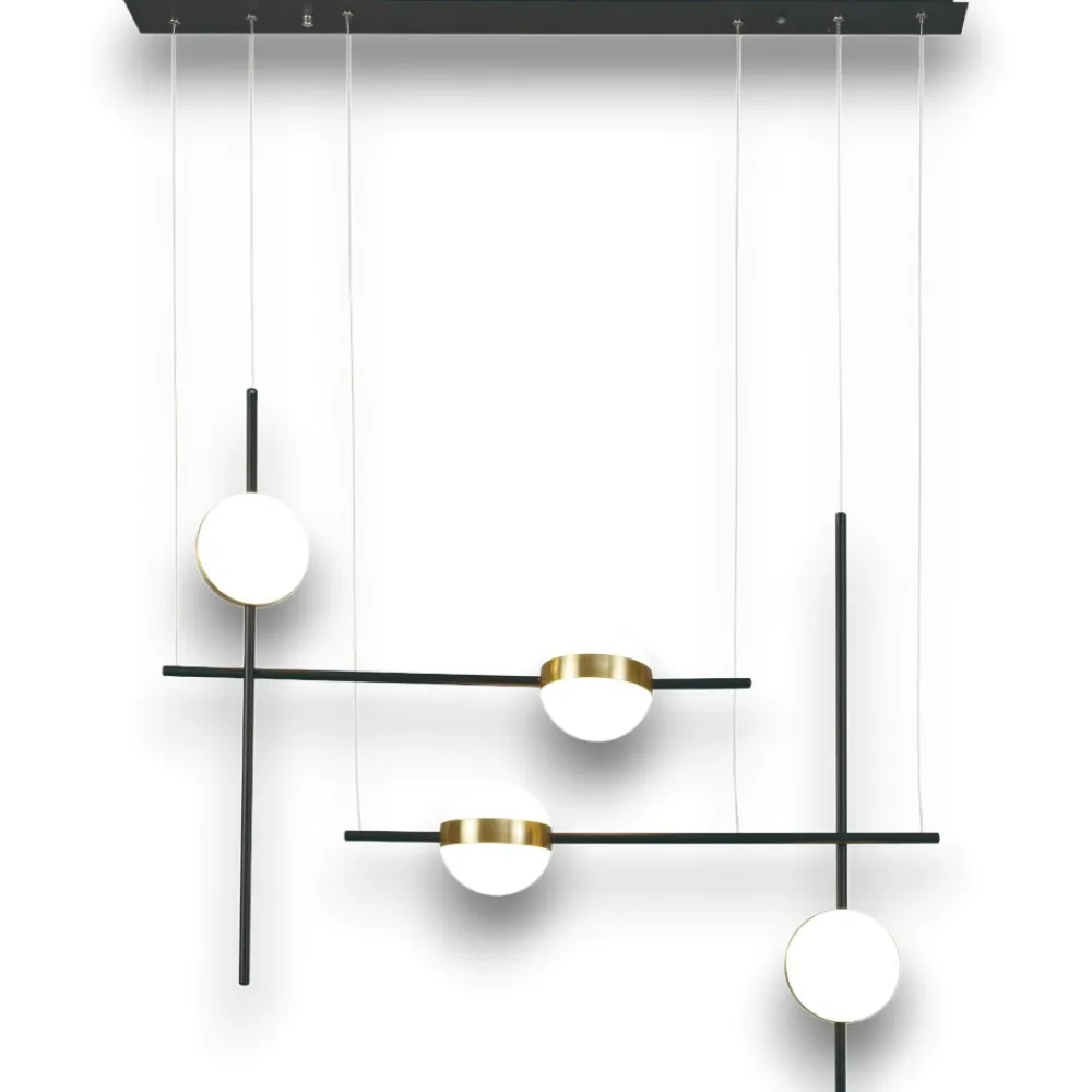 Lampadari Moderni-Selezionato da Mazzolaluce Lampadario led 32w 3000k nero oro sfere per soggiorno moderno