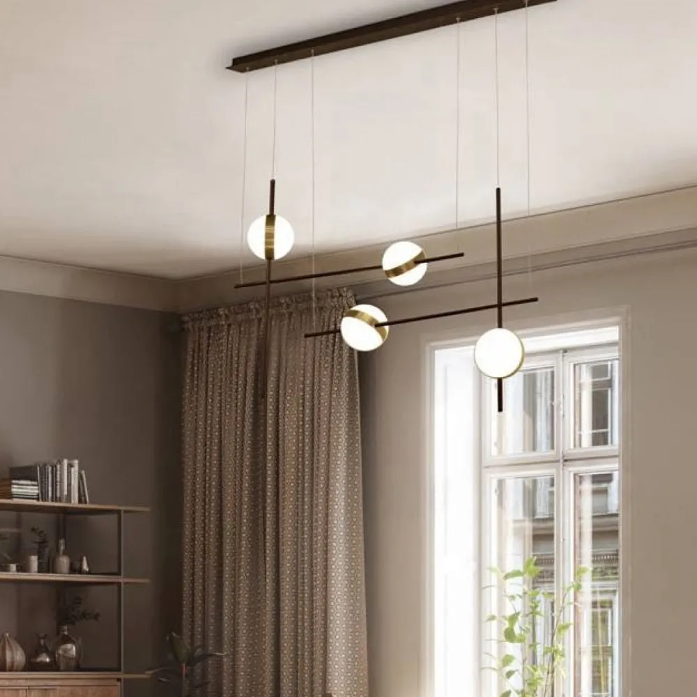 Lampadari Moderni-Selezionato da Mazzolaluce Lampadario led 32w 3000k nero oro sfere per soggiorno moderno