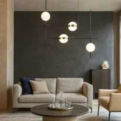 Lampadari Moderni-Selezionato da Mazzolaluce Lampadario led 32w 3000k nero oro sfere per soggiorno moderno