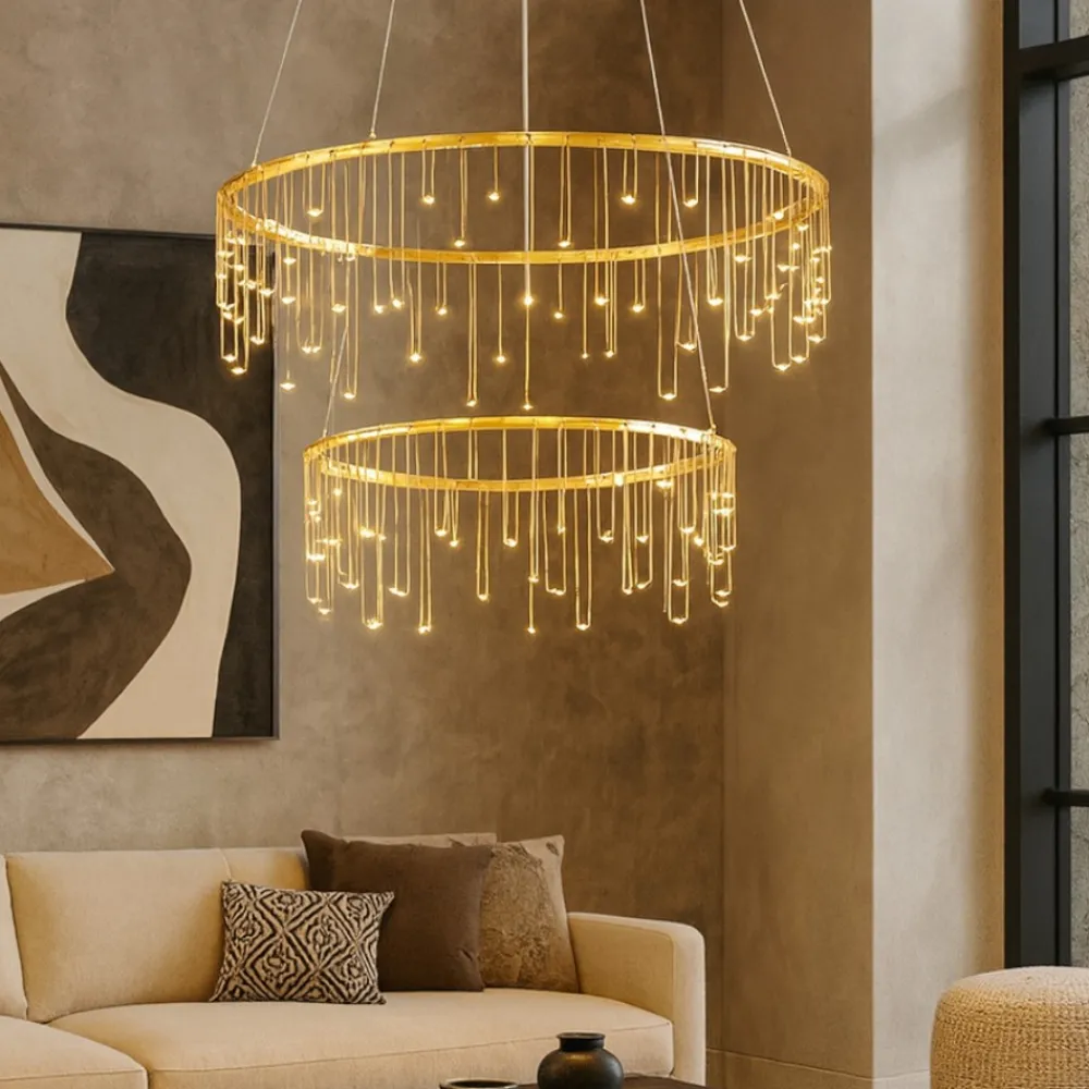 Lampadari Moderni-Selezionato da Mazzolaluce Lampadario led 41w 3000k oro ramato design moderno per soggiorno