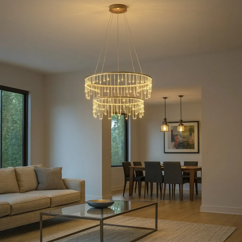 Lampadari Moderni-Selezionato da Mazzolaluce Lampadario led 41w 3000k oro ramato design moderno per soggiorno