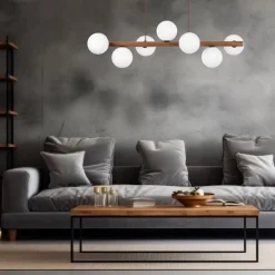 Lampadari Moderni-Selezionato da Mazzolaluce Lampadario legno noce per soggiorno moderno