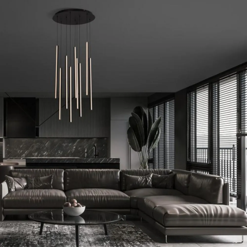 Lampadari Moderni-Selezionato da Mazzolaluce Lampadario luci a cascata moderno led 3200k nero per soggiorno