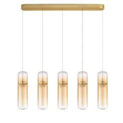 Lampadari Moderni-Selezionato da Mazzolaluce Lampadario 4 luci capsule di vetro ambra pendenti led dimmerabile design moderno