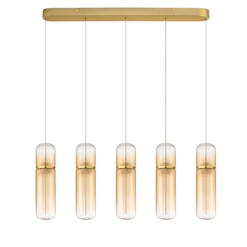 Lampadari Moderni-Selezionato da Mazzolaluce Lampadario 4 luci capsule di vetro ambra pendenti led dimmerabile design moderno