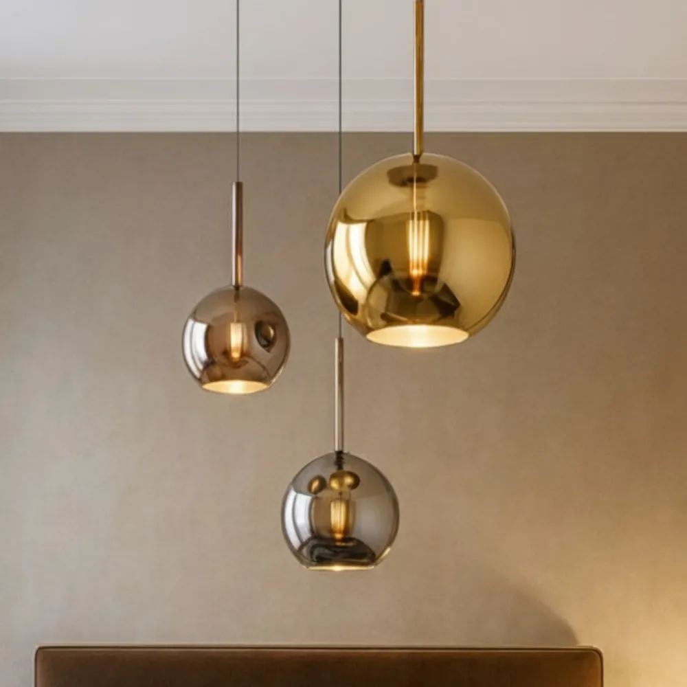 Lampadario Camera Da Letto-Top Light Lampadario 3 luci pendenti da camera da letto sfere vetro cromo oro rame