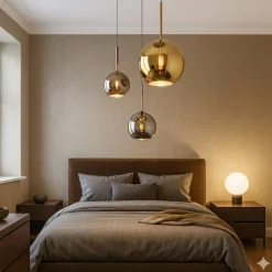 Lampadario Camera Da Letto-Top Light Lampadario 3 luci pendenti da camera da letto sfere vetro cromo oro rame