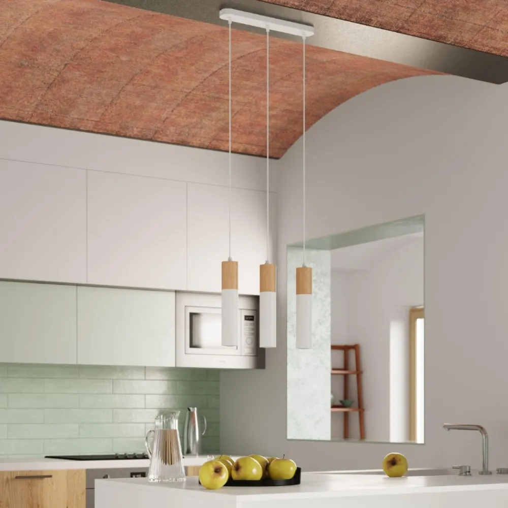 Lampadari Cucina-Selezionato da Mazzolaluce Lampadario 3 luci per cucina bianco legno