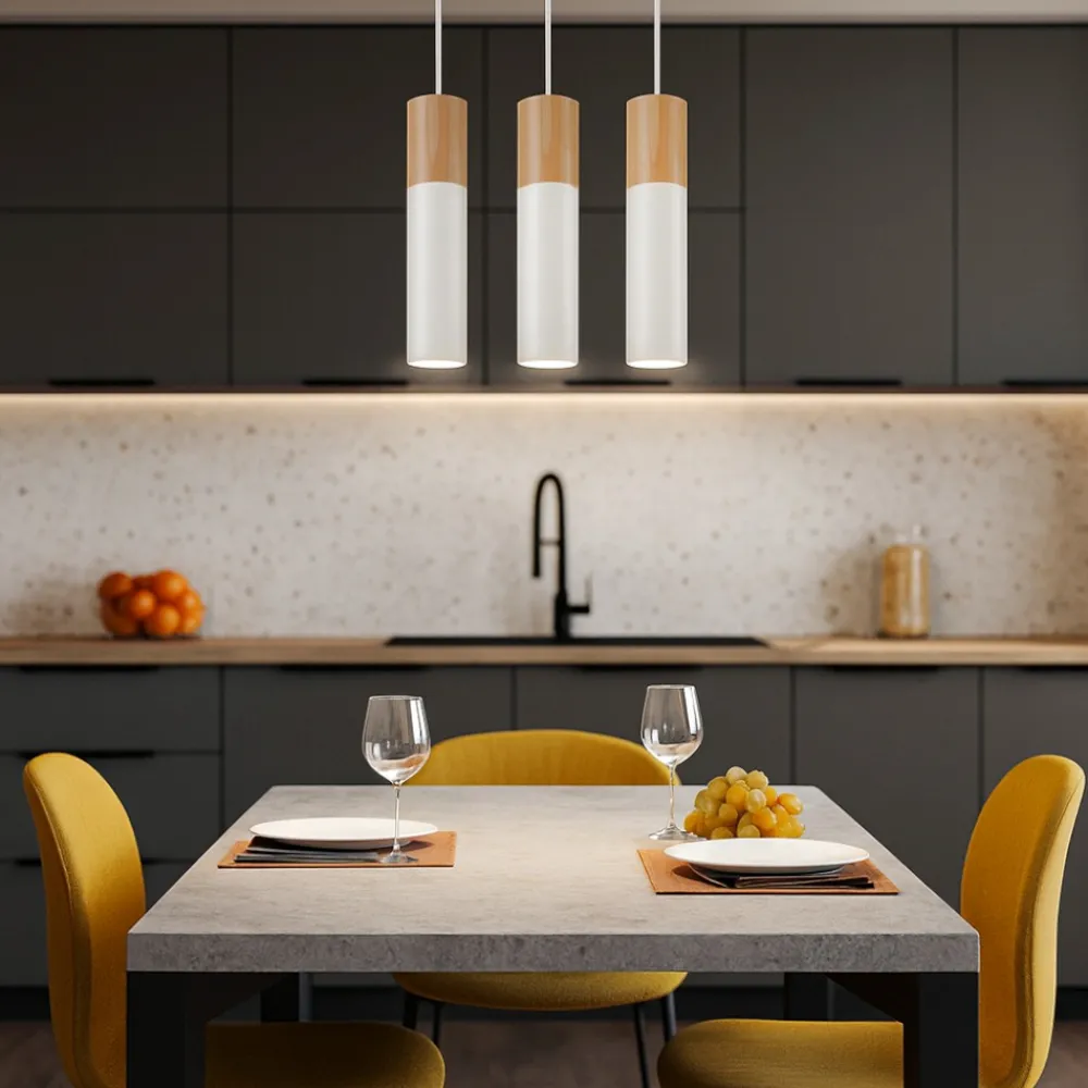 Lampadari Cucina-Selezionato da Mazzolaluce Lampadario 3 luci per cucina bianco legno