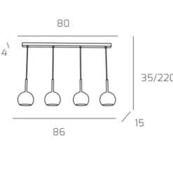 Lampadari Cucina-Top Light Lampadario 4 luci per cucina vetri cromo