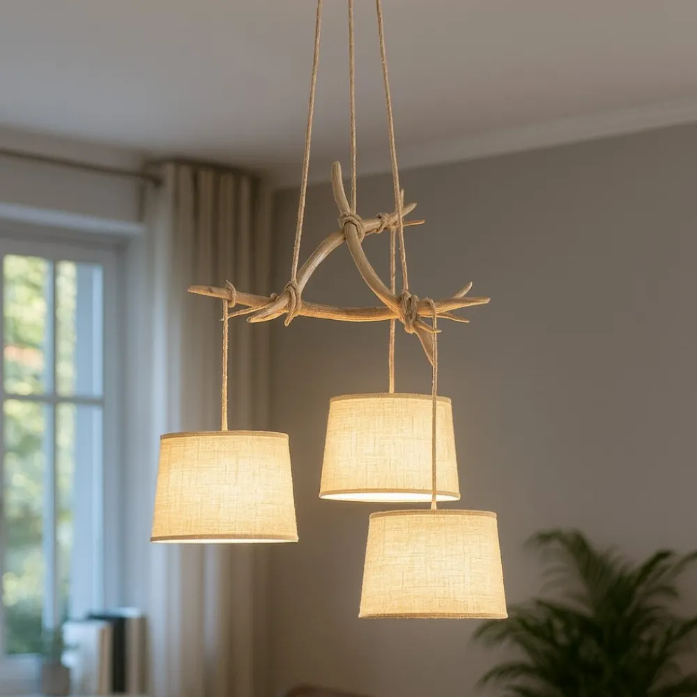 Lampadari Moderni-Selezionato da Mazzolaluce Lampadario 3 luci rami di legno per soggiorno