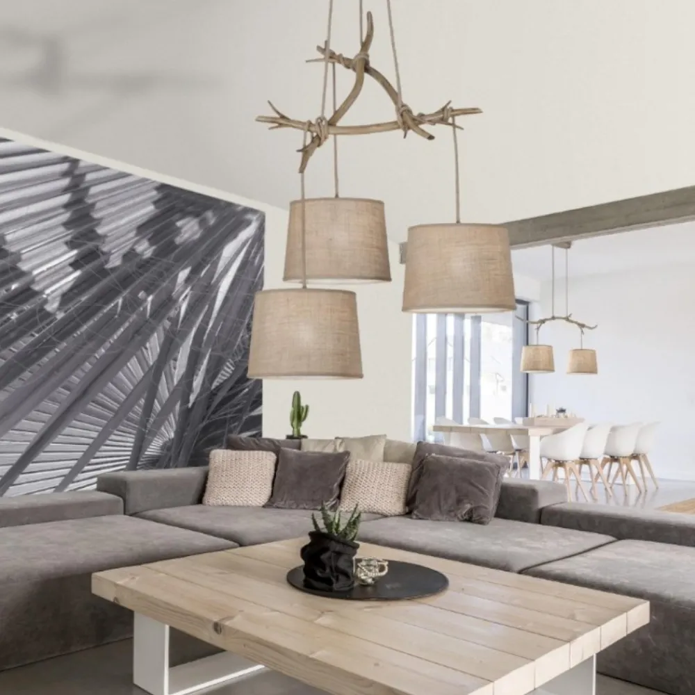 Lampadari Moderni-Selezionato da Mazzolaluce Lampadario 3 luci rami di legno per soggiorno