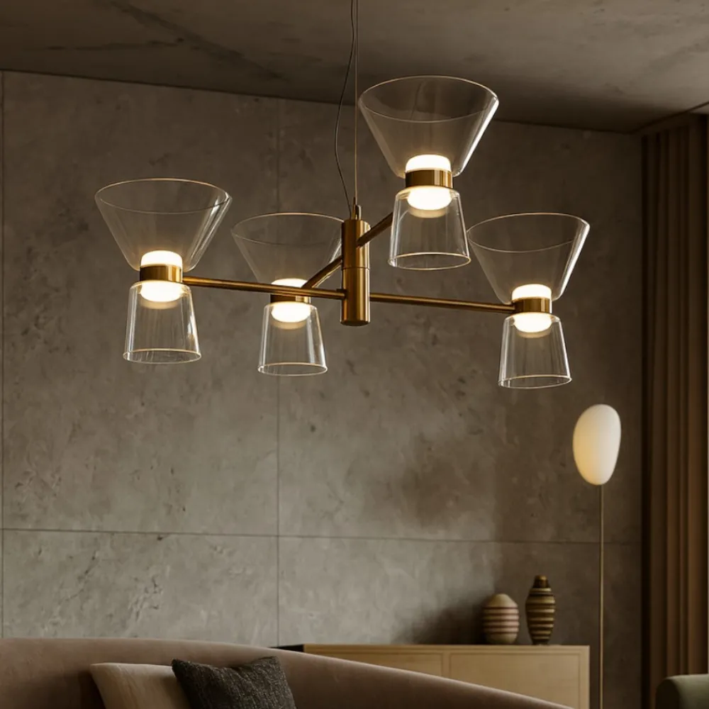 Lampadari Moderni-Selezionato da Mazzolaluce Lampadario luminoso oro per soggiorno stile contemporaneo led 3000k