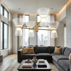 Lampadari Moderni-Selezionato da Mazzolaluce Lampadario luminoso oro per soggiorno stile contemporaneo led 3000k