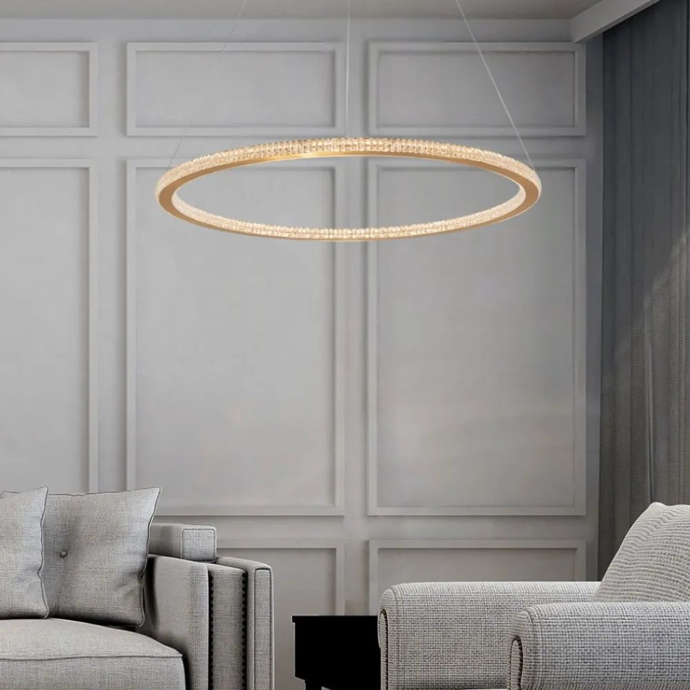 Lampadari Moderni-Selezionato da Mazzolaluce Lampadario luxury per soggiorno cerchio oro led stile contemporaneo