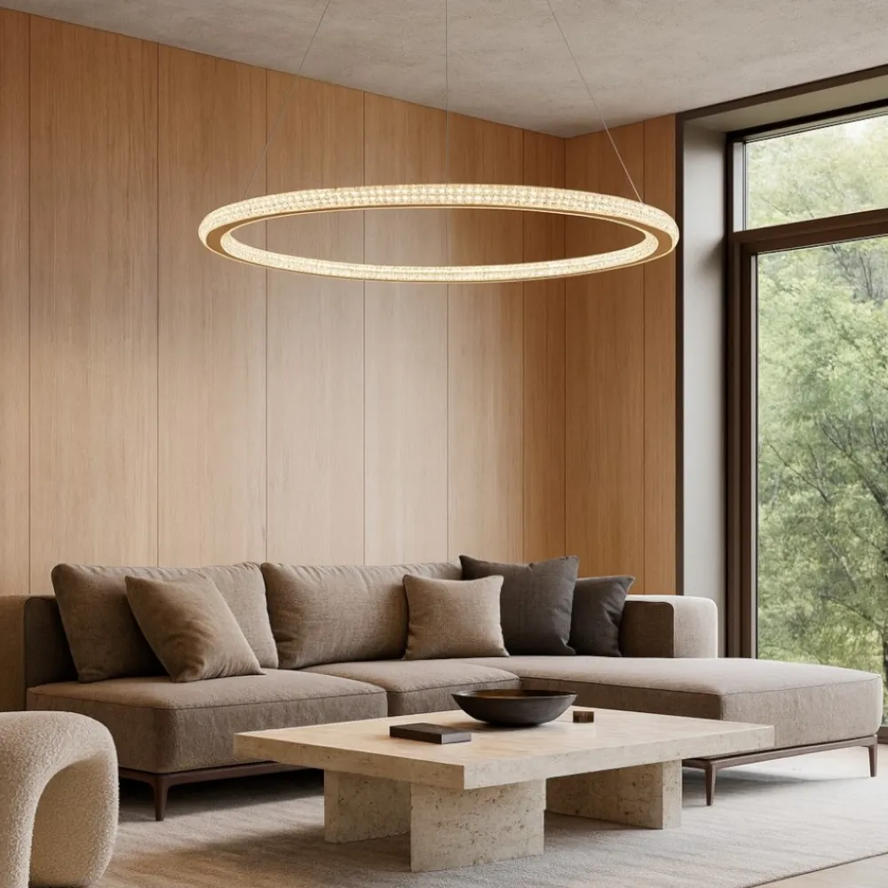 Lampadari Moderni-Selezionato da Mazzolaluce Lampadario luxury per soggiorno cerchio oro led stile contemporaneo