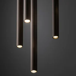 Lampadari Moderni-Selezionato da Mazzolaluce Lampadario marrone cilindri rigati a sospensione moderno per tavolo soggiorno