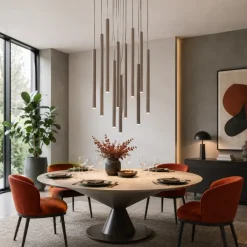Lampadari Moderni-Selezionato da Mazzolaluce Lampadario marrone cilindri rigati a sospensione moderno per tavolo soggiorno