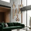 Lampadari Moderni-Selezionato da Mazzolaluce Lampadario marrone con sfere di vetro per soggiorno moderno