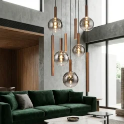 Lampadari Moderni-Selezionato da Mazzolaluce Lampadario marrone con sfere di vetro per soggiorno moderno