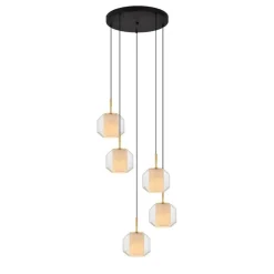 Lampadari Moderni-Selezionato da Mazzolaluce Lampadario moderno a cascata 5 luci vetro e metallo oro