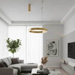 Lampadari Moderni-Selezionato da Mazzolaluce Lampadario moderno ad anello oro led 3000k dimmerabile