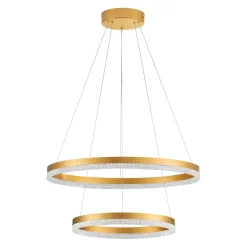 Lampadari Moderni-Selezionato da Mazzolaluce Lampadario moderno anelli oro spazzolato cristalli led 3000k dimmerabile
