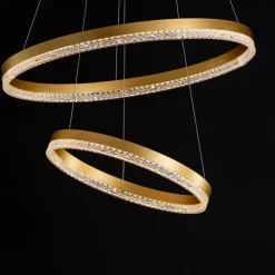 Lampadari Moderni-Selezionato da Mazzolaluce Lampadario moderno anelli oro spazzolato cristalli led 3000k dimmerabile